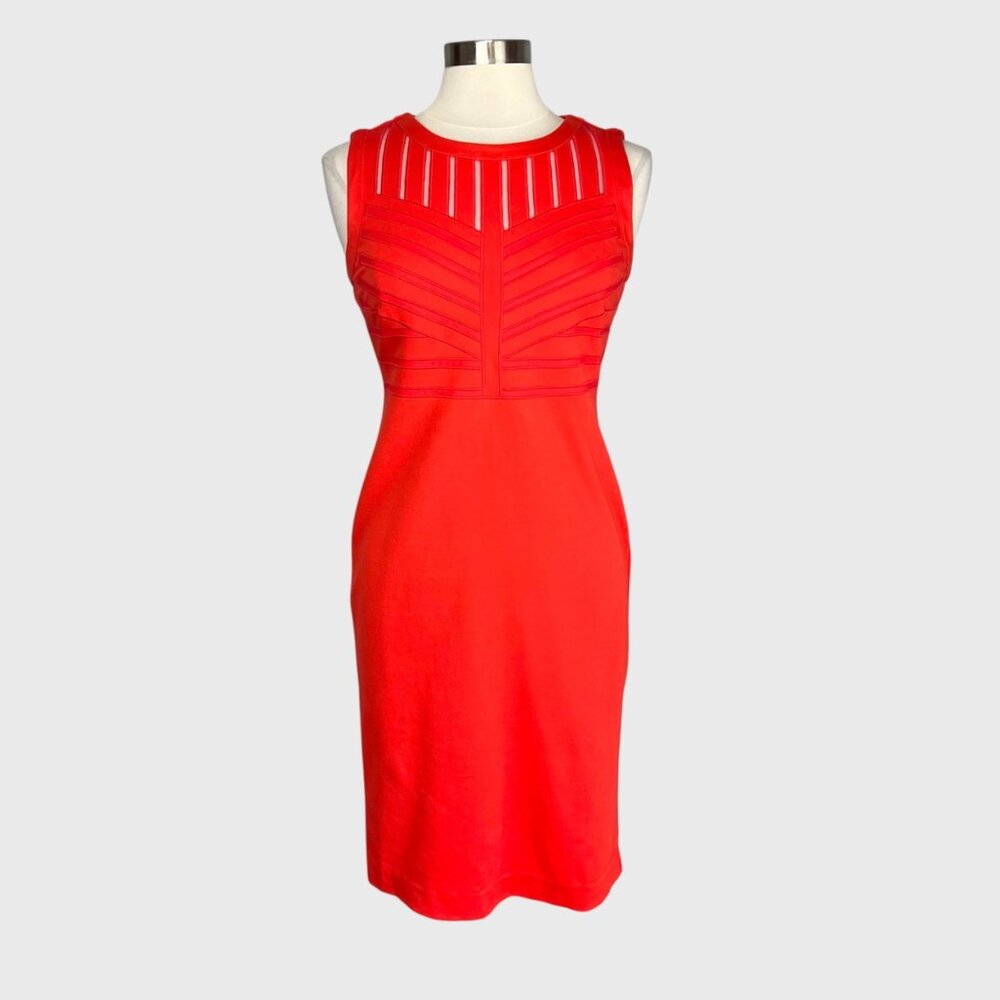 Tahari Womens Sleeveless Sheath Dress Geranium Red Stretch Ponte Knit size 4